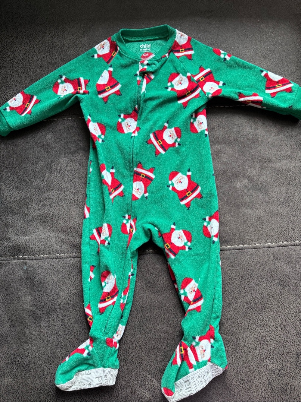 Carter's Green Santa Print Footed One-Piece Pajamas